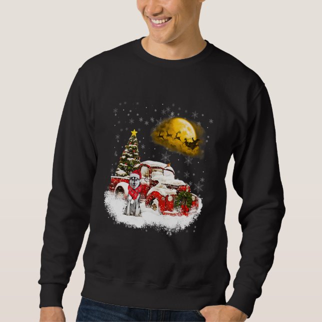 Sudadera Red Truck Xmas Tree Husky Dog Merry Christmas (Anverso)