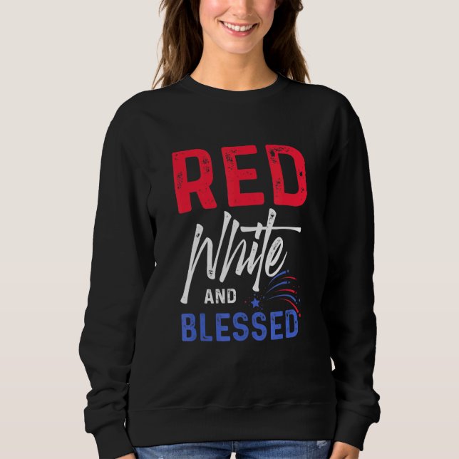Sudadera Red White Blessed Fireworks Independence Day 4th O (Anverso)