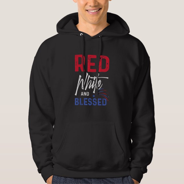 Sudadera Red White Blessed Fireworks Independence Day 4th O (Anverso)