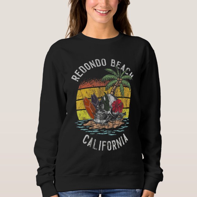 Sudadera Redondo Beach California Palms Skull Surf Sunset V (Anverso)