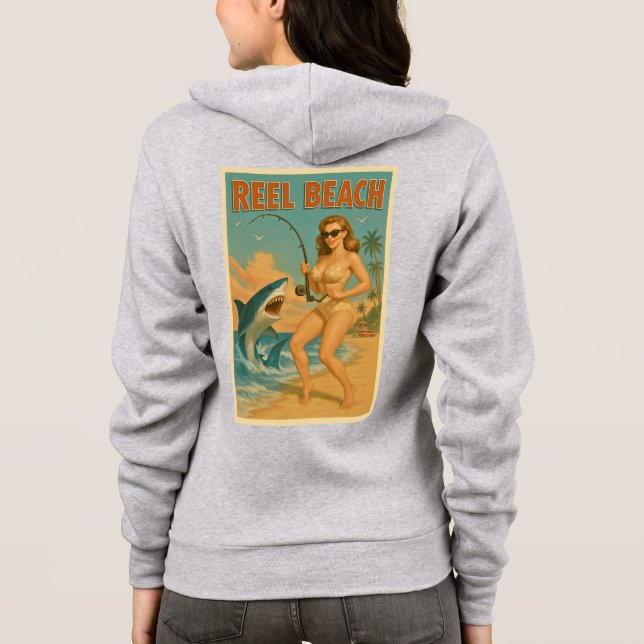 Sudadera Reel Beach Shark Fishing Pin-Up Retro Coastal Life (Reverso)