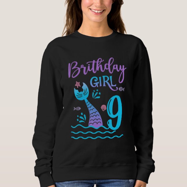 Sudadera Regalo de 9 años cola de sirena 9 cumpleaños Chica (Anverso)