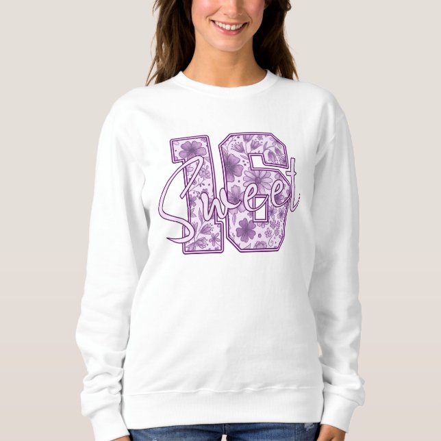 Sudadera Regalo de cumpleaños número 16 con flores de lavan (Anverso)