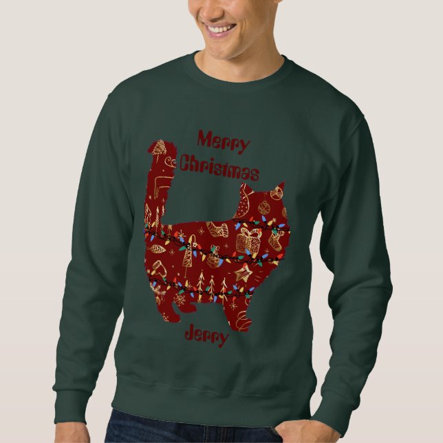 Sudadera regalo de navidades de gato, nombre personalizado  (Anverso)