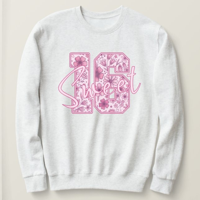 Sudadera Regalo elegante de 16 años con flores rosadas para (Anverso del diseño)