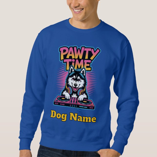 Sudadera Regalo Neon Retro de Tiempo de Fiesta de Husky Per (Anverso)
