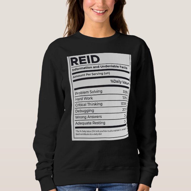 Sudadera Reid Nutrition Information Problement Solucionando (Anverso)