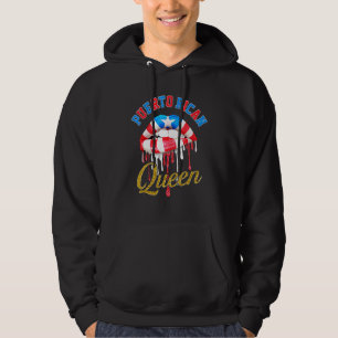 Sudadera Reina puertorriqueña levanta bandera de Puerto Ric