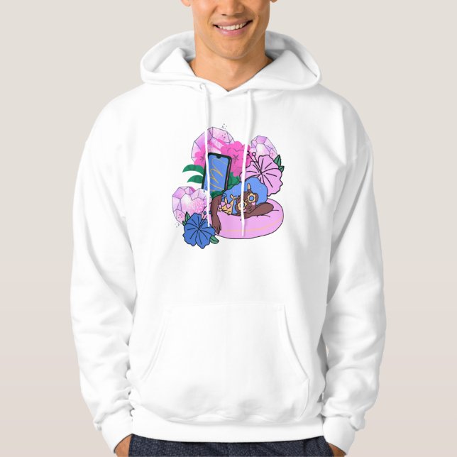 Sudadera Relajación junto a la piscina con cabello azul y c (Anverso)
