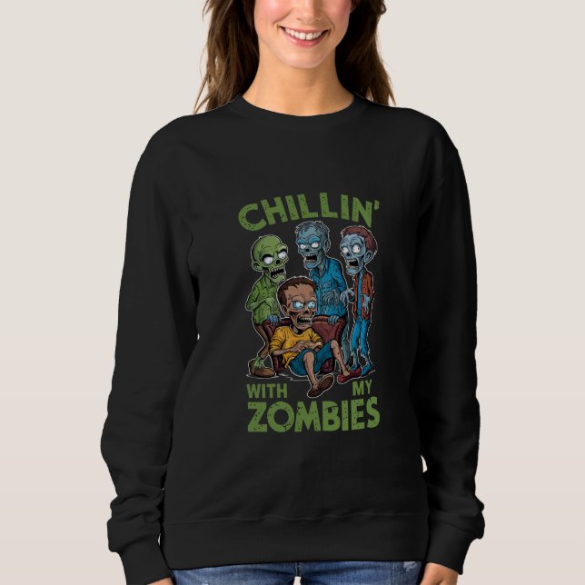 Sudadera Relajándome Con Mis Zombies Halloween Chicos Niños (Anverso)