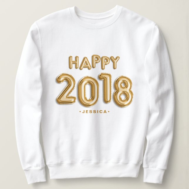Sudadera Relieve metalizado dorado Globos Feliz 2018 Person (Anverso del diseño)