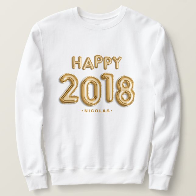 Sudadera Relieve metalizado dorado Globos Feliz 2018 Person (Anverso del diseño)