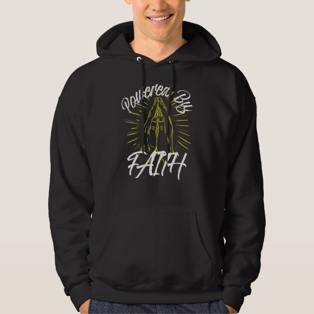 Sudadera Religiosa Powered Faith Christian Rezando Manos (Anverso)