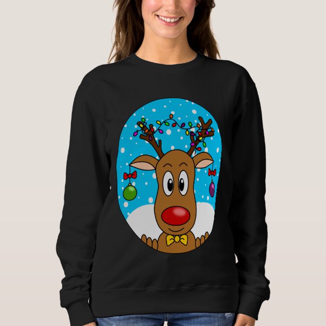 Sudadera Reno de Navidad divertido con nariz roja (Anverso)