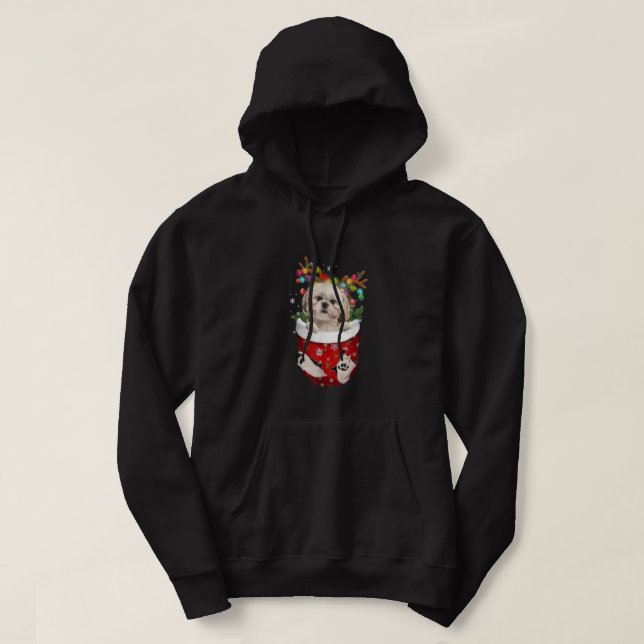 Sudadera Reno Shih Tzu En Navidades De Bolsillo Amantes De  (Diseño del anverso)