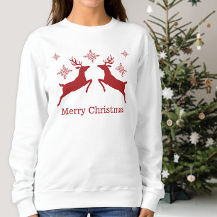 Sudadera Renos Rojos Y Copos De Nieve Feliz Navidad