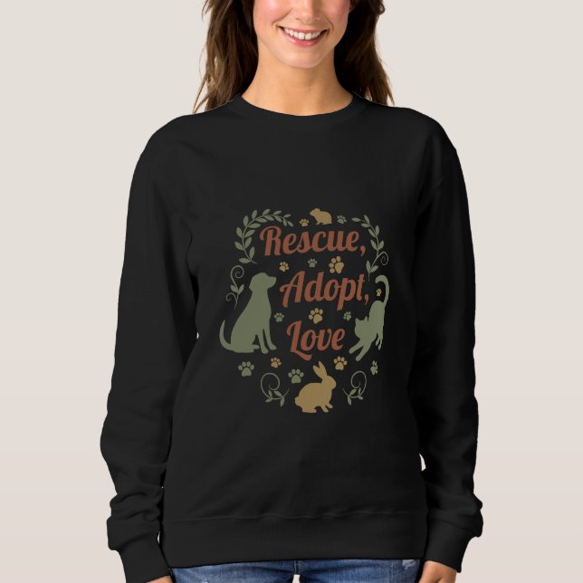 Sudadera Rescue, Adopt, Love (Anverso)