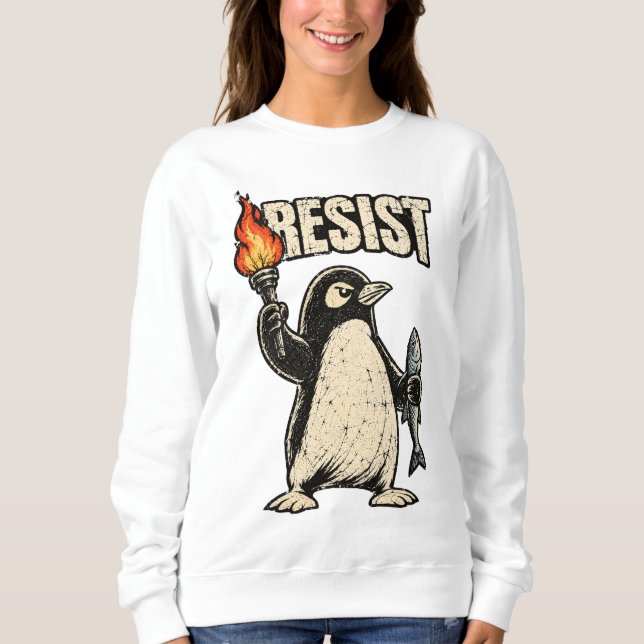 Sudadera Resiste Pingüino Protesta Vintage (Anverso)