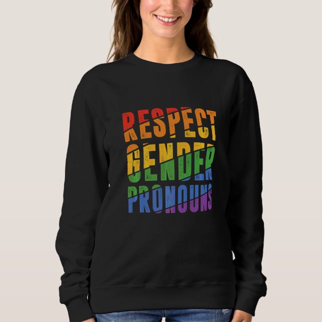 Sudadera Respetar Pronombres de Género Arcoíris Bisexual Or (Anverso)