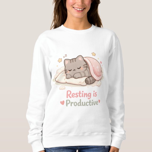 Sudadera Resting is Productive Cute Kitty Cat Hygge Warm (Anverso)