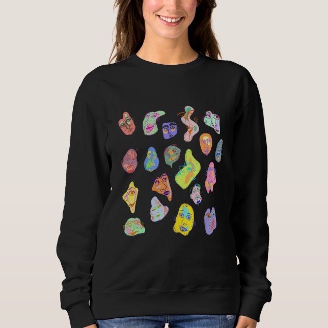 Sudadera Resumen de caras artísticas Funky (Anverso)