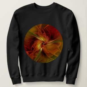 Sudadera Resumen Naranja rojo Brown Flor de arte fractal ve