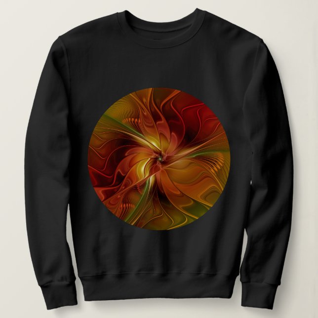 Sudadera Resumen Naranja rojo Brown Flor de arte fractal ve (Anverso del diseño)