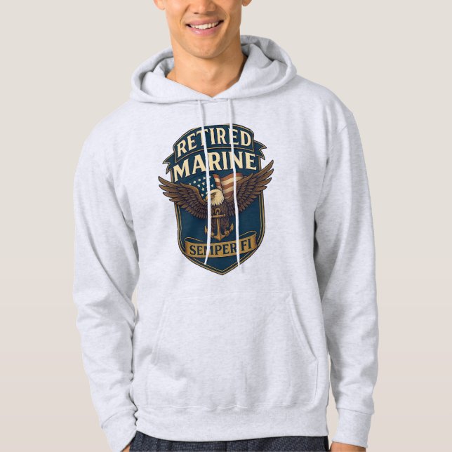 Sudadera Retired Semper Fi Marine over eagle & flag hoodie (Anverso)