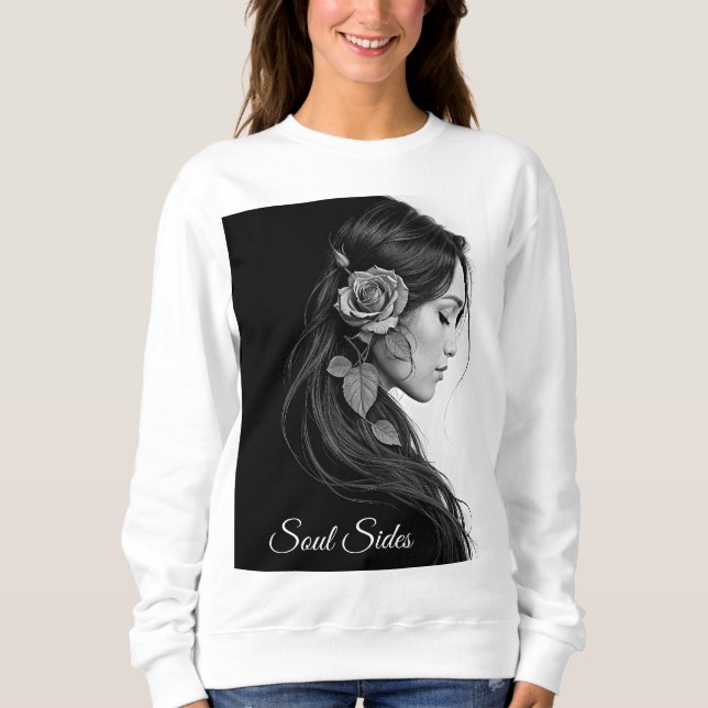 Sudadera Retrato blanco y negro de arte femenino hermoso (Anverso)