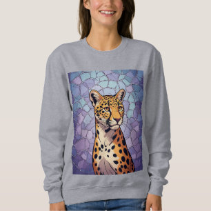 Sudadera Retrato de Leopardo Regio con Vidrio Emplomado en