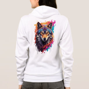Sudadera Retrato de Lobo Colorido Arte de Animal Abstracto-