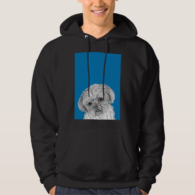 Sudadera Retrato de Perro Shih Tzu (fondo azul) (Anverso)