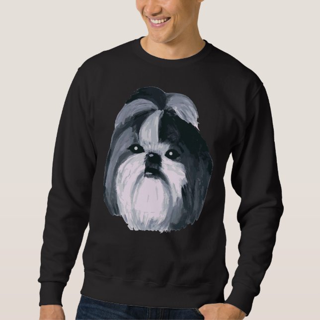 Sudadera Retrato De Perro Shih Tzu Mascota Blanco Y Negro (Anverso)