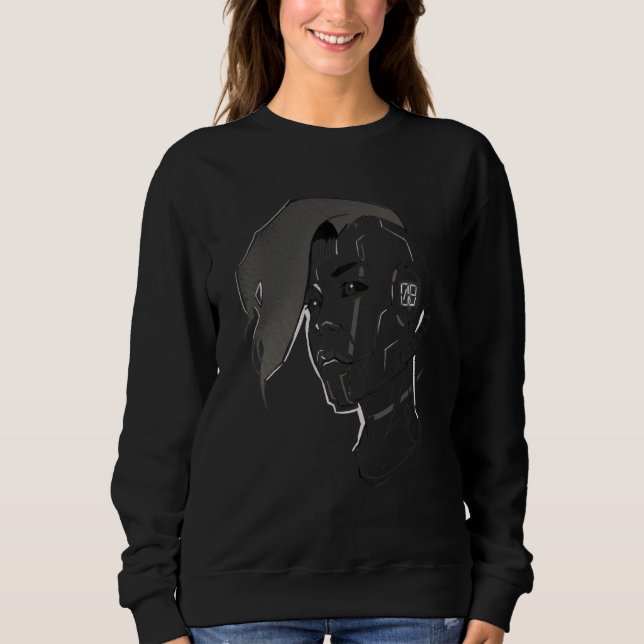 Sudadera Retrato de robot cíborg femenino cyberpunk Ai F de (Anverso)