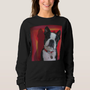 Sudadera Retrato Terrier De Boston En Fondo Rojo