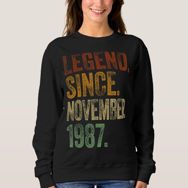 Sudadera Retro 1987 Nacimiento Noviembre Leyenda desde 1987 (Anverso)