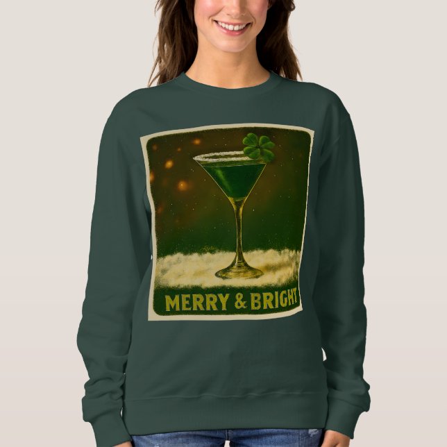 Sudadera Retro 50s 4 Leaf Clover Irish Christmas Martini (Anverso)