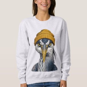 Sudadera Retro 90s Gran Garza Azul con Gorro Vintage