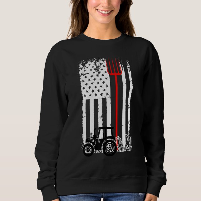 Sudadera Retro American Flag Tractor Men Women Tractor Farm (Anverso)