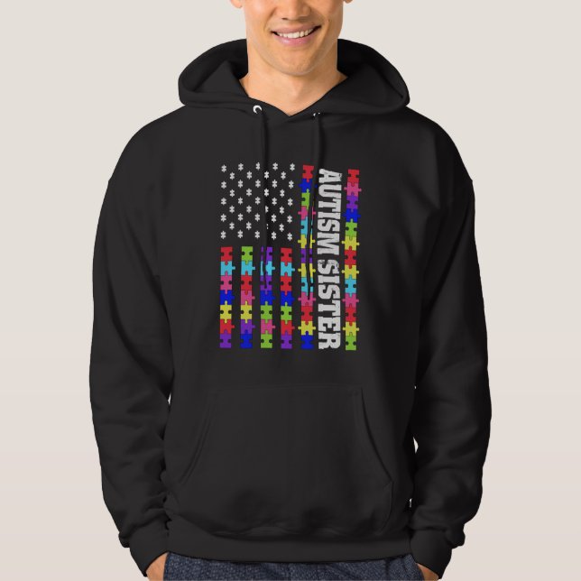 Sudadera Retro Bandera De Eeuu Autismo Rompecabezas Autista (Anverso)