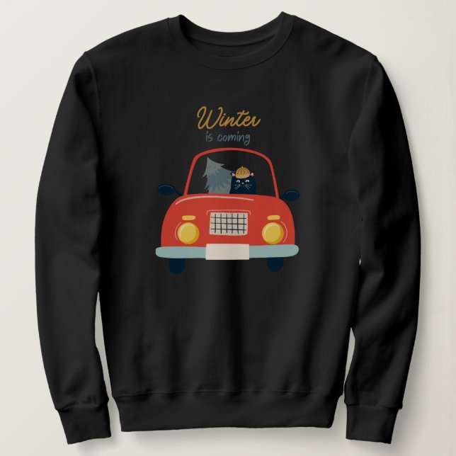 Sudadera Retro Cat Driving Funny Classic Style Winter (Anverso del diseño)