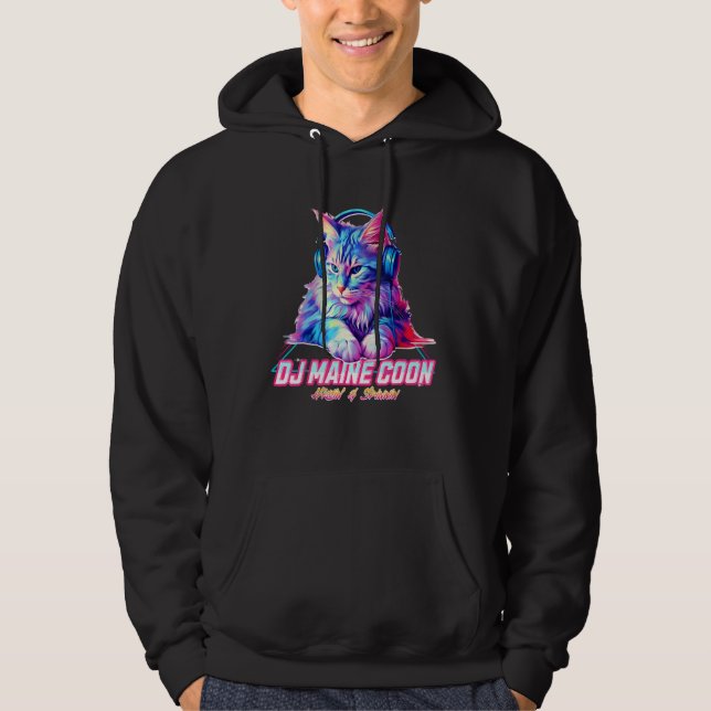 Sudadera Retro Cat with Headphones  Music DJ Maine Coon Cat (Anverso)