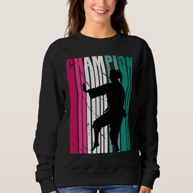 Sudadera Retro Champion Of Karate Silhouette Colorful Teal  (Anverso)