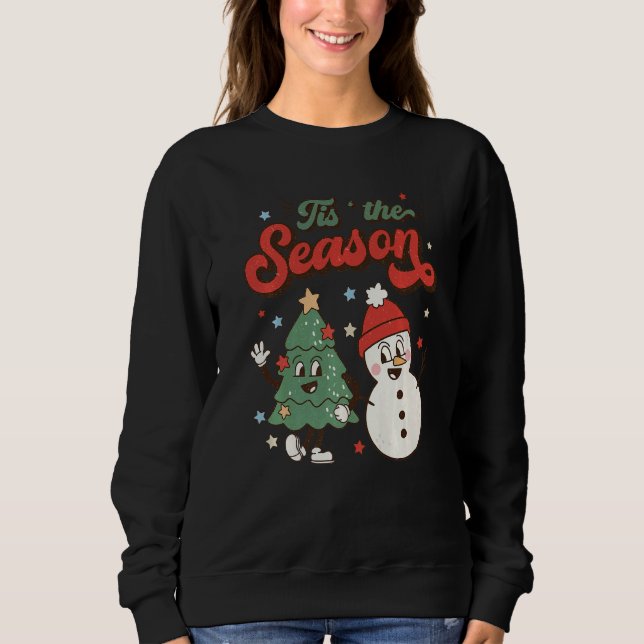 Sudadera Retro Christmas Tis The Season Christmas Tree Snow (Anverso)