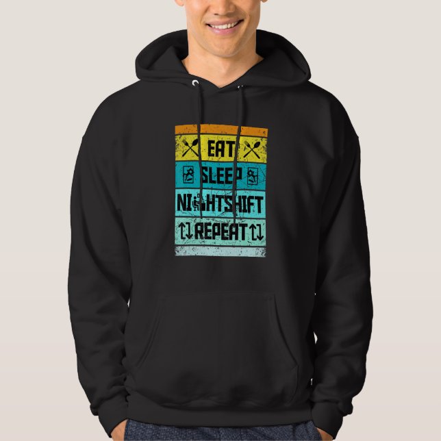 Sudadera Retro Comer Sleep Night Shift Repetir Trabajador (Anverso)