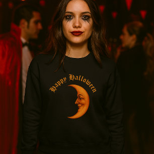 Sudadera Retro Crescent Moon Face Happy Halloween