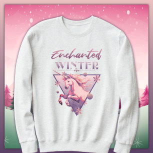 Sudadera Retro de unicornio rosa de invierno encantado