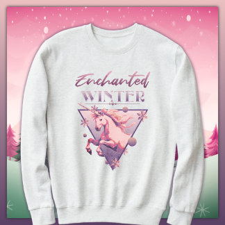 Sudadera Retro de unicornio rosa de invierno encantado