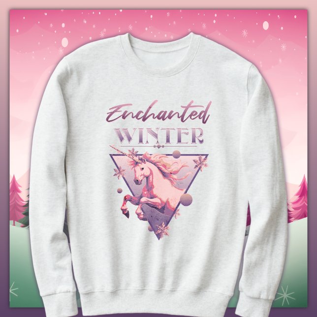Sudadera Retro de unicornio rosa de invierno encantado (Subido por el creador)