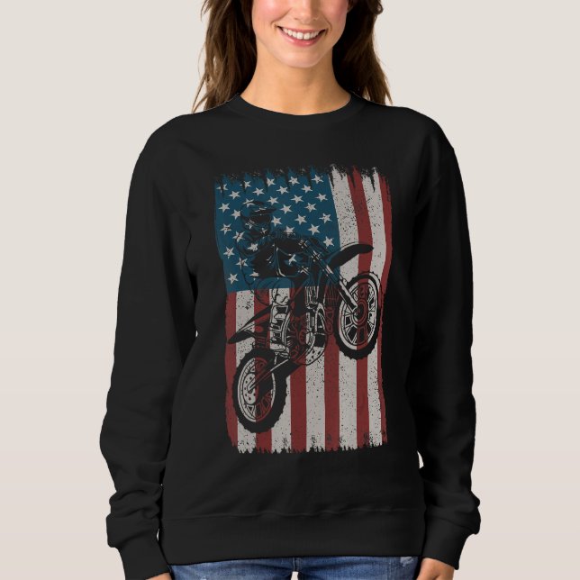 Sudadera Retro Dirt Bike American Flag Motocross Biker 4th  (Anverso)